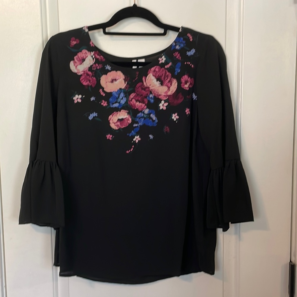 Black floral blouse